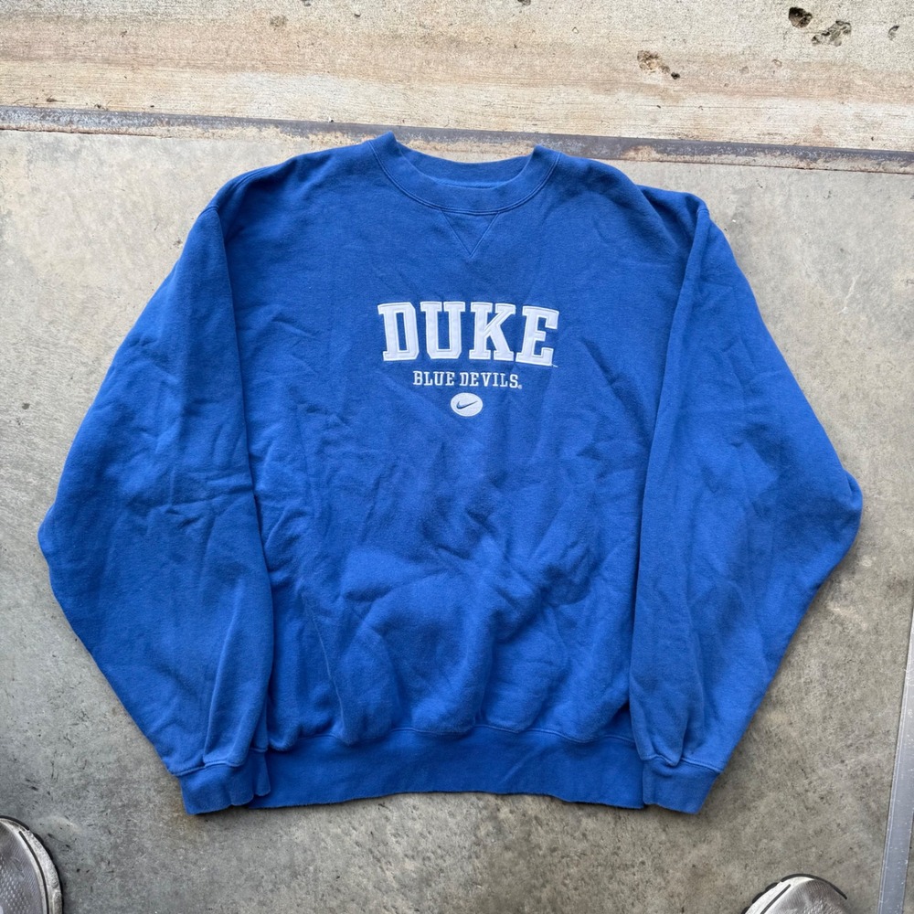 Nike Team Duke Blue Devils Sweatshirt Mens Large Blue Embroidered Crewneck